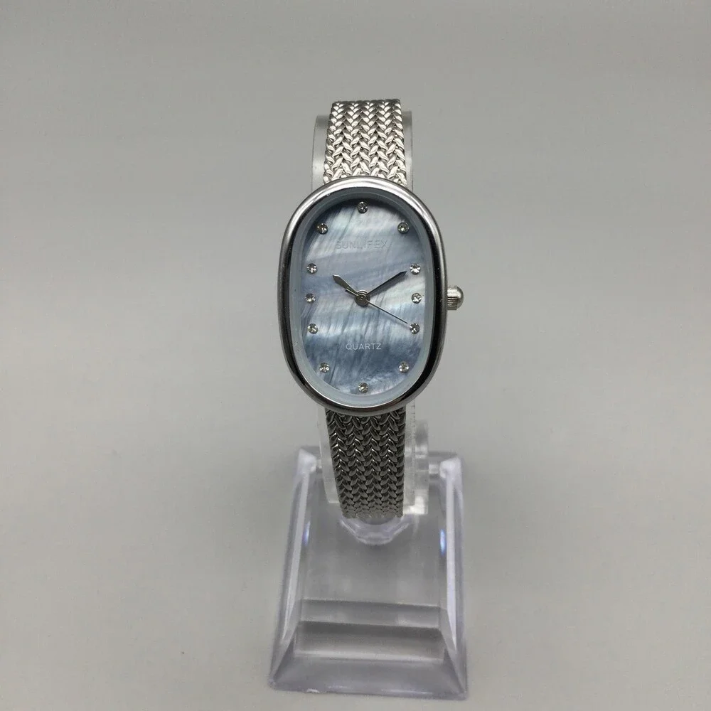 Sunlifex Womens Watch 23mm MOP Dial Silver Tone Mesh Stainless New Battery